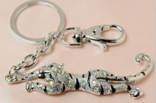 Leopard Keyring with Black and Clear Crystals