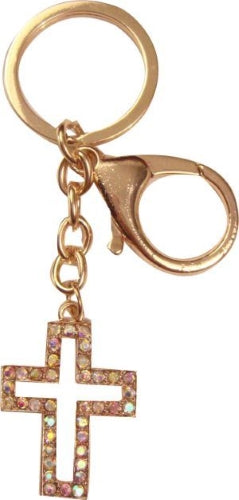 Hollow Out Diamante Cross Keyring Gold Color 2.5x3.2cm