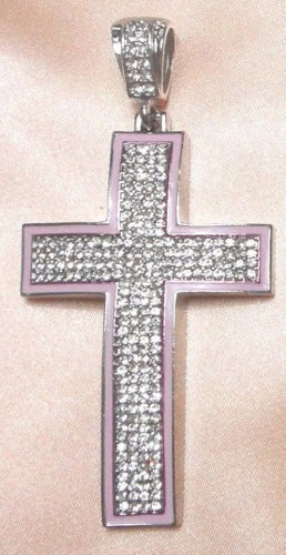 Diamante Cross Jewelry with Pink Border Design, 8.1x5.2cm