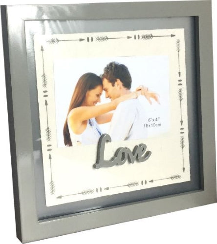 Grey Photo Frame with Frosted Glass Mat for Love, Hang or Stand, 6" x 4"