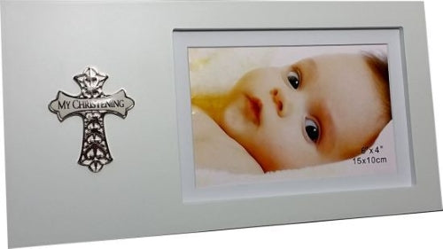 Photo Frame with Raised Silver Cross My Christening - 6" x 4"