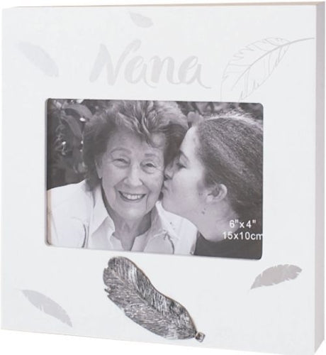 White Photo Block/Frame with Silver Leaves Design for NANA, 6" x 4"