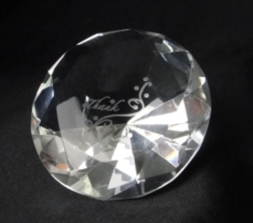 Diamond Shape Clear Crystal Paper Weight with Thank You