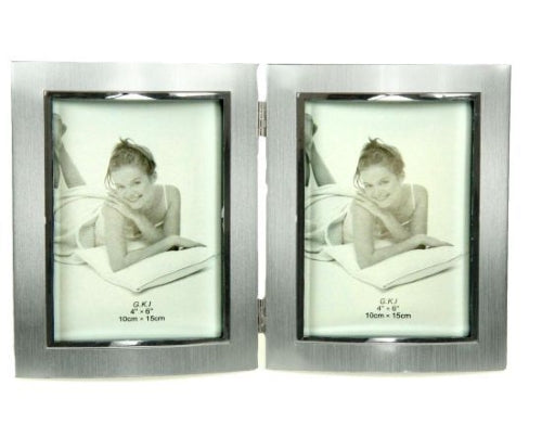 Brushed Metal Foldable Free Standing Curved Photo Frame, 2x 6" x 4"
