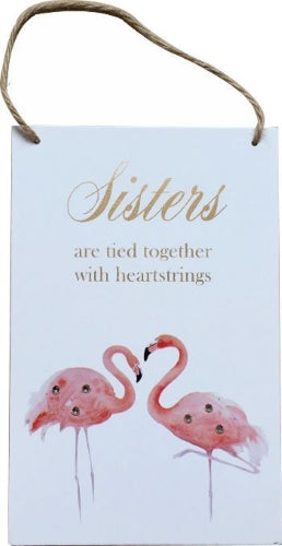 Sisters Hanging Plaque with Flamingo 15x23x0.5cm