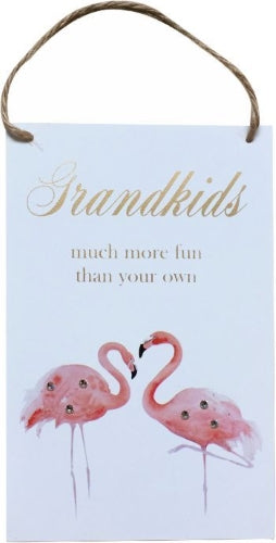 Grandkids Hanging Plaque with Flamingo 15x23x0.5cm