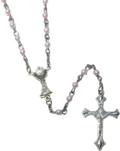 Pink Pearl Rosary with Holy grail 4mm