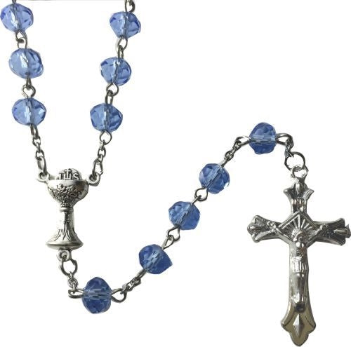 Blue Crystal Rosary with Holy grail 6mm