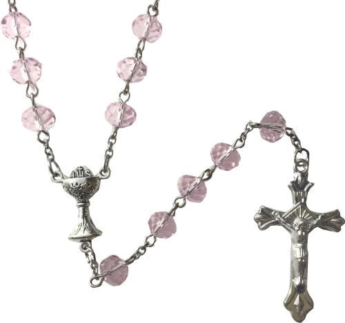 Pink Crystal Rosary with Holy Grail 6mm