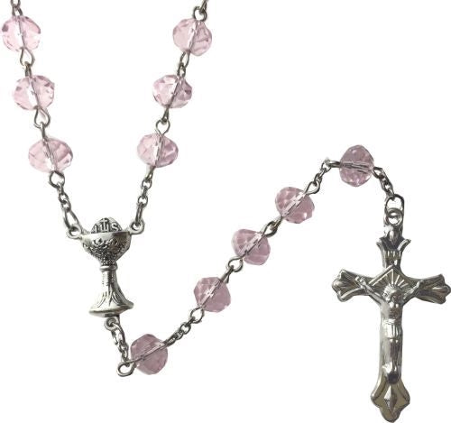 Crystal Rosary with Holy grail 6mm - pink