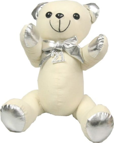 Silver Message Bear with Diamante Charm & Signature Pen 26cm (2 Variants Available)