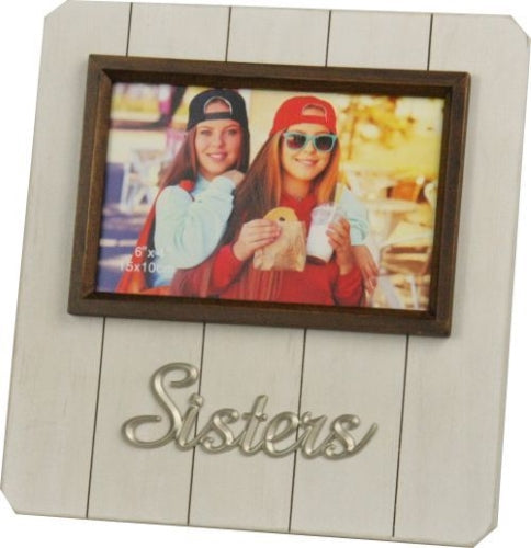 Designed Channel Pattern Photo Frame with Raised Writing for Sisters, 6" x 4", 6/24