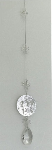 Metal Decorated Round Suncatcher with Birds and Clear Stone