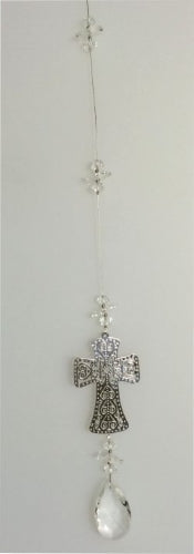 Metal Decorated Cross Suncatcher with Clear Stone