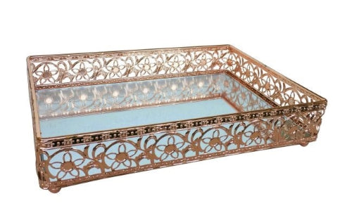 Rectangle Metal Mirrored Tray, Rose Gold (3 sizes available)