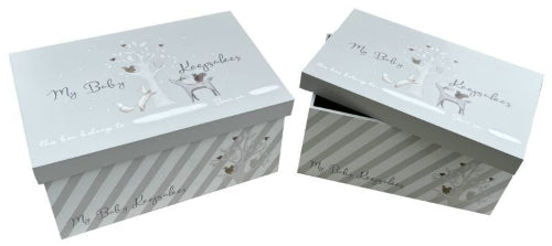 MDF Baby Keepsake Boxes with Animal Prints, Set of 2, 33x23x15cm & 30x20x14cm (2 colours available)