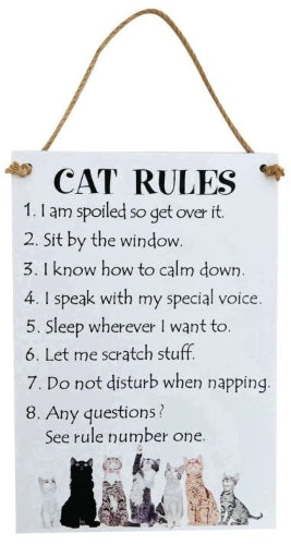 MDF Cat Rules Hanging Plaque with a Group of Cat Image, 24x35x0.6cm ...