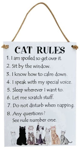 MDF Cat Rules Hanging Plaque with a Group of Cat Image, 24x35x0.6cm