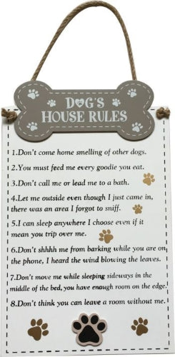 "Dog's House Rules" with Bones and Paws Pattern - Hanging Plaque
