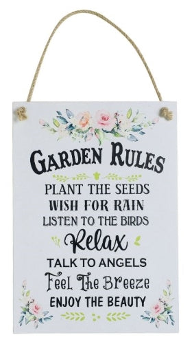 MDF Garden Rules Hanging Plaque, 25x35x0.6cm