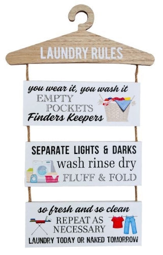 MDF 3 Tier Laundry Rules Hanging Plaques, 30x49.5x0.6cm