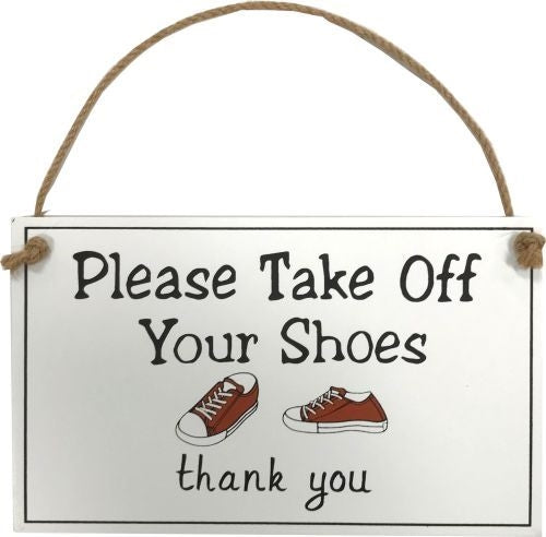 White Hanging Plaque for Taking Off Shoes Notice, 20x12x0.6cm