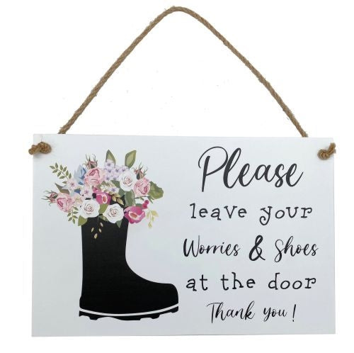 MDF Please Leave Your Worries & Shoes Hanging Plaque, 30x20x0.6cm