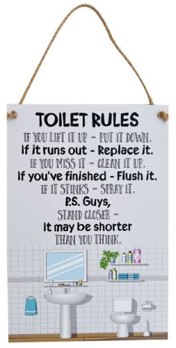 MDF Toilet Rules Hanging Plaque with Toilet Items Image , 24x35x0.6cm