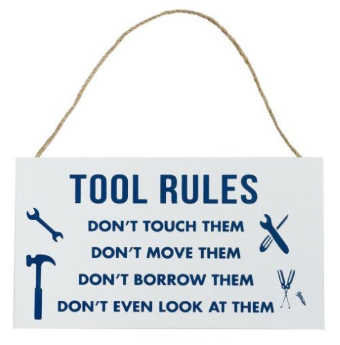 Tool Rules Hanging Plaque with Tools, 21.5x12x0.6cm