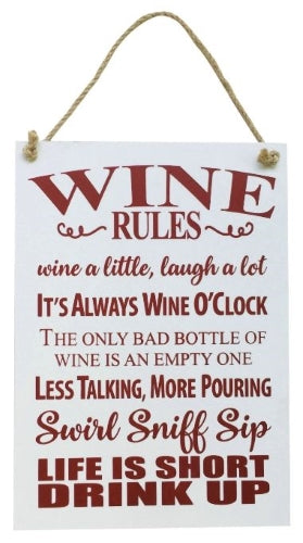 MDF Wine Rules Hanging Plaque, 25x35x0.6cm