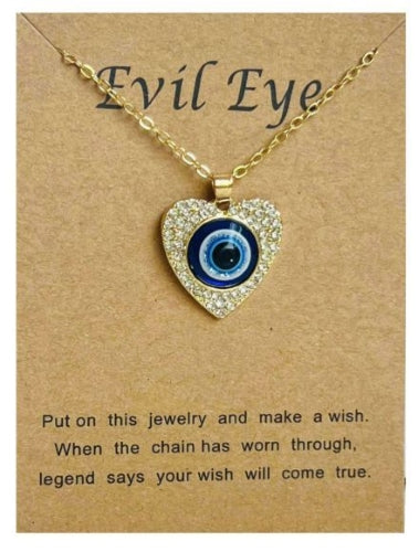 Heart Shape Evil Eye Fashion Necklace - Gold 