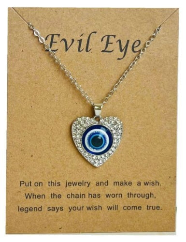 Heart Shape Evil Eye Fashion Necklace - silver