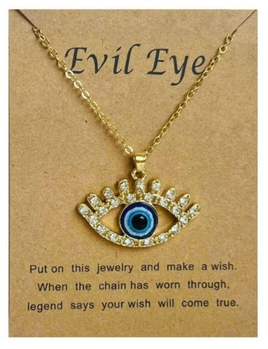 Evil Eye with Lashes Fashion Necklace - gold