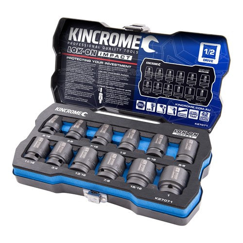 Kincrome Lok-On Impact Socket Set 12 Piece 1/2" Drive - Imperial
