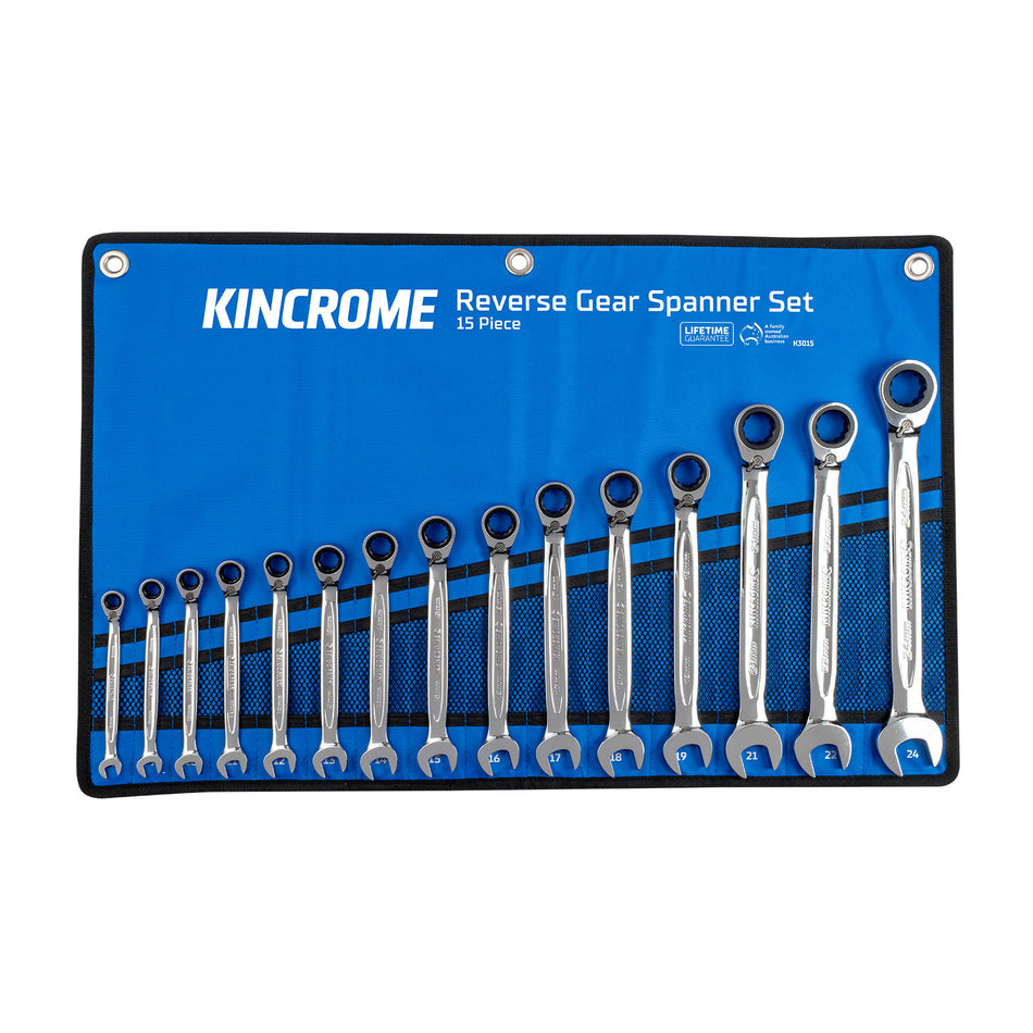 Kincrome Combination Gear Spanner Set 15 Piece - Metric Reversible