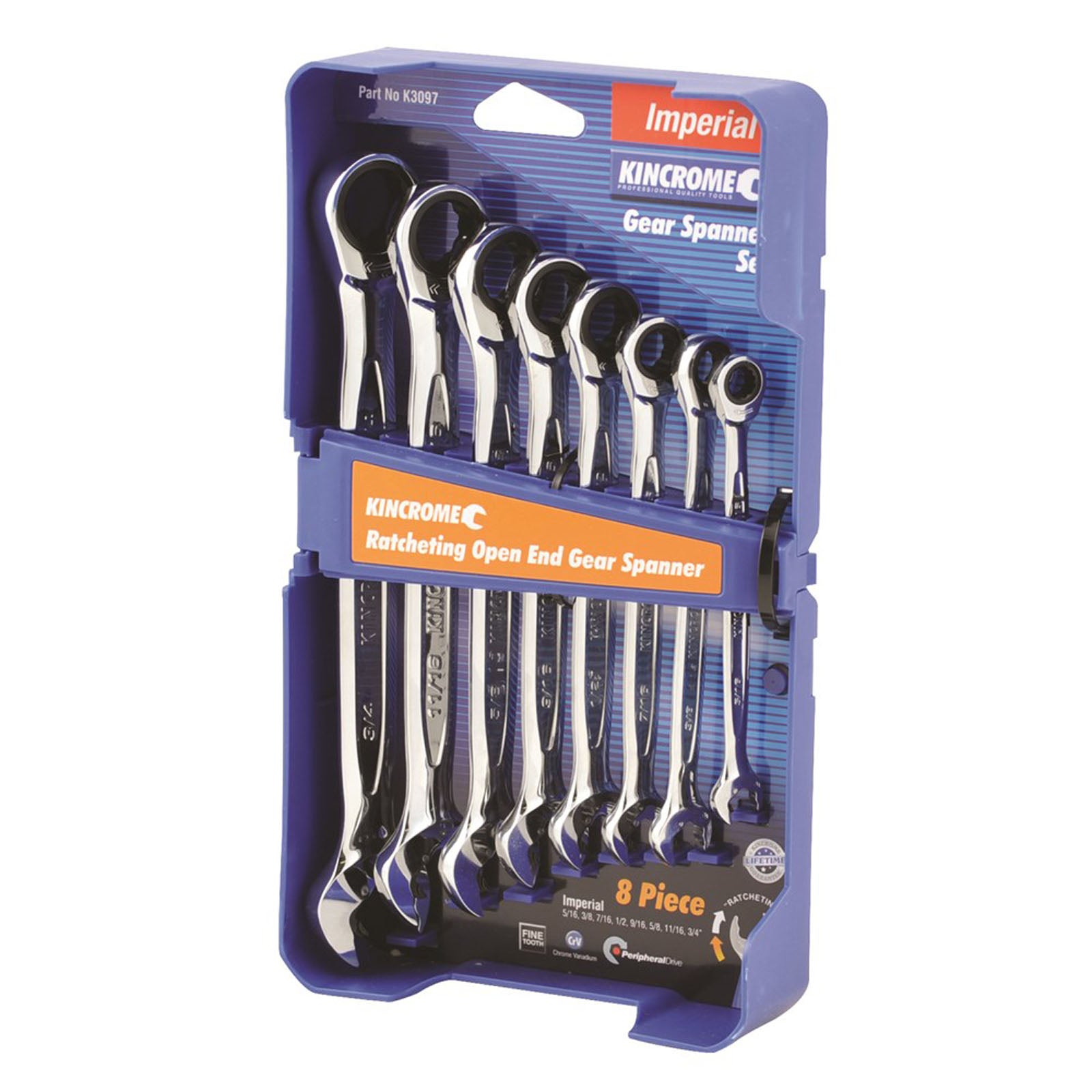 Kincrome Ratcheting Open End Gear Spanner Set 8 Piece