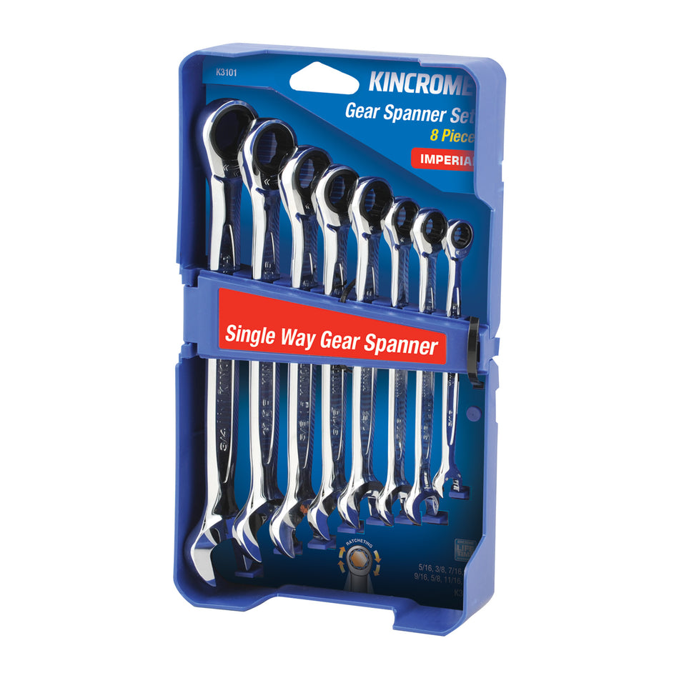 Kincrome Single Way Gear Spanner Set 8 Piece - Imperial - PACK