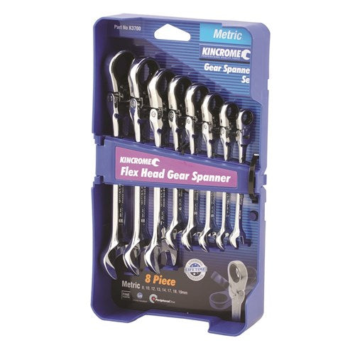 Kincrome Combination Flex Head Gear Spanner Set 8 Piece - Metric