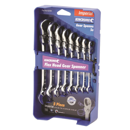 Kincrome Flex Head Gear Spanner Set 8 Piece - Imperial