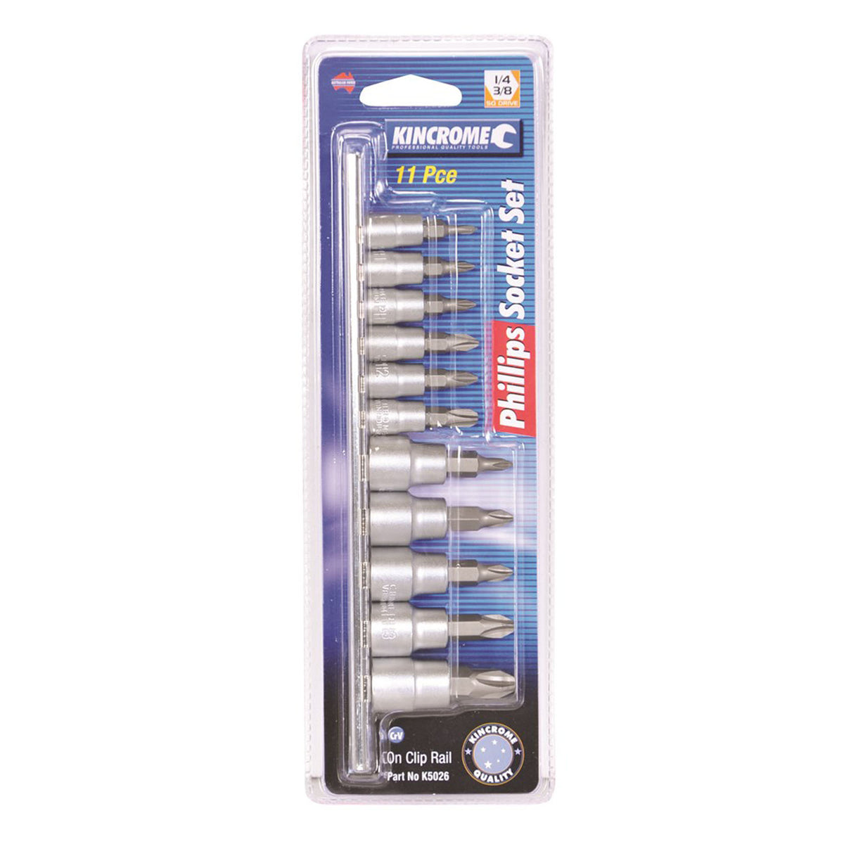 Kincrome Phillips Socket Set 11 Piece 1/4 & 3/8" Drive - pack