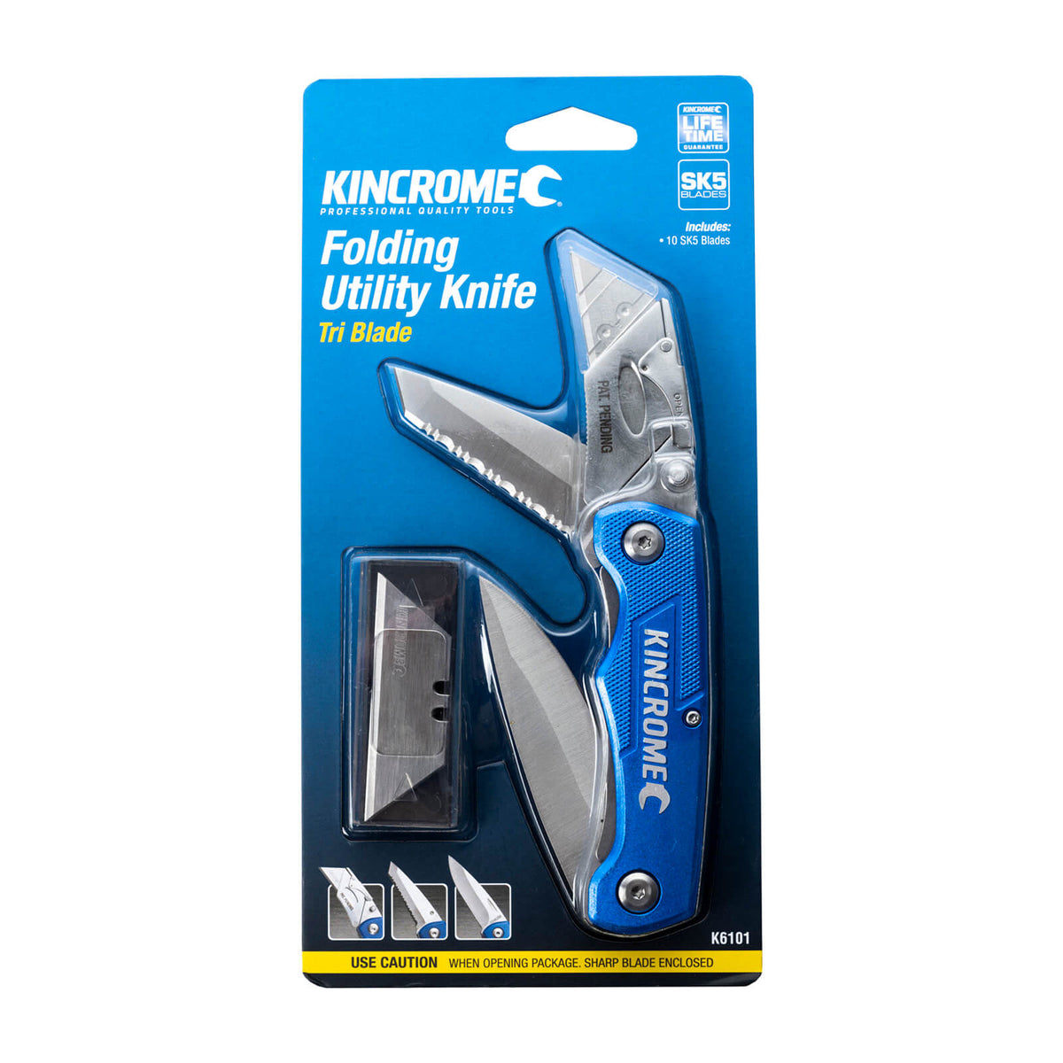 Kincrome Folding Utility Knife Tri Blade - pack