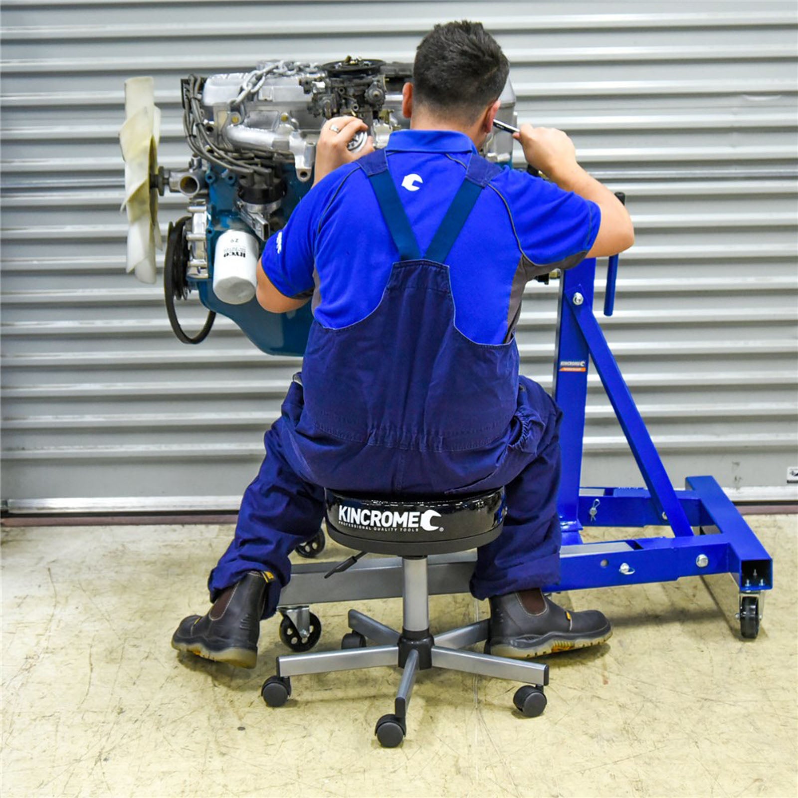 Kincrome Gas Lift Workshop Stool - in use