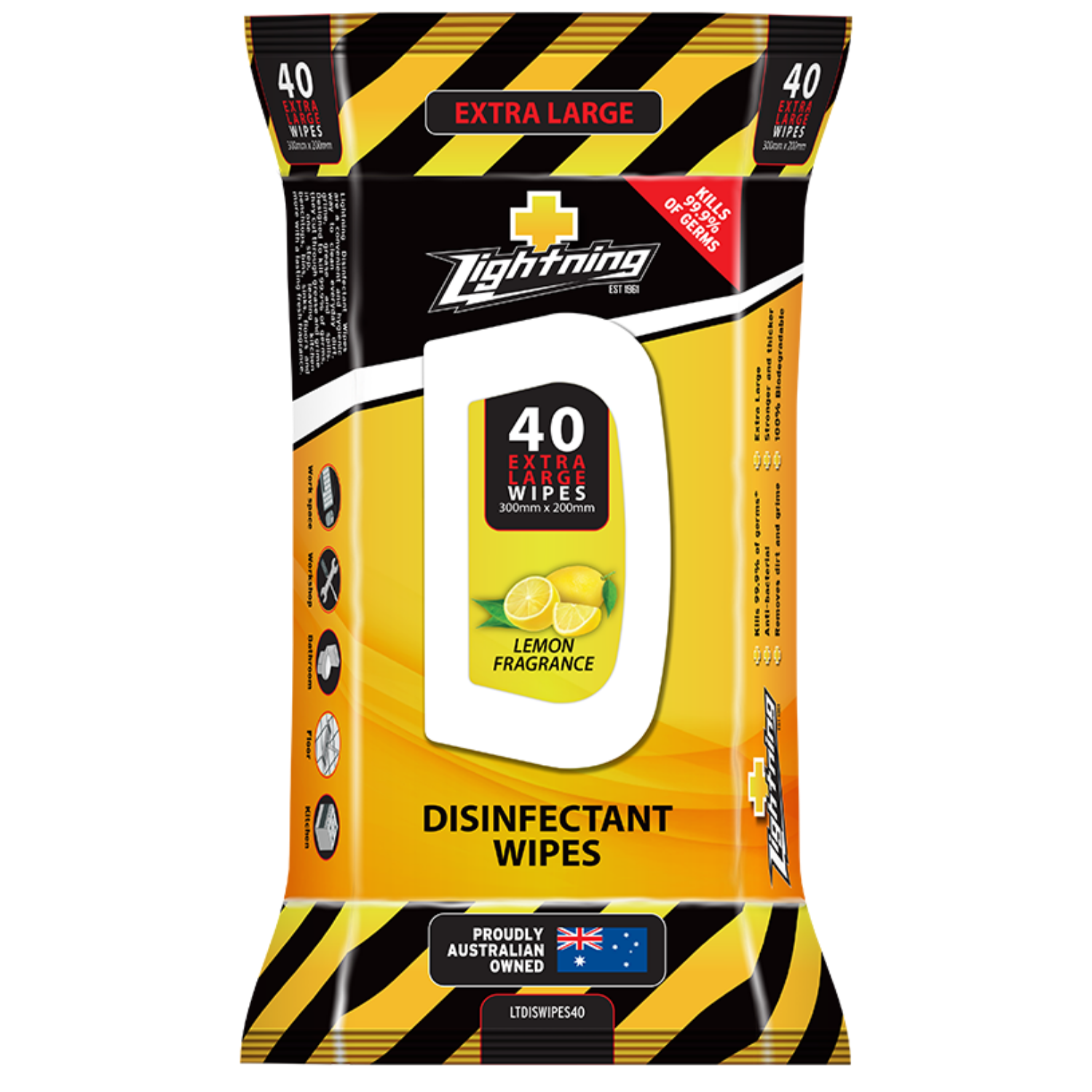 Lightning Disinfectant Wipes - 40 PACK