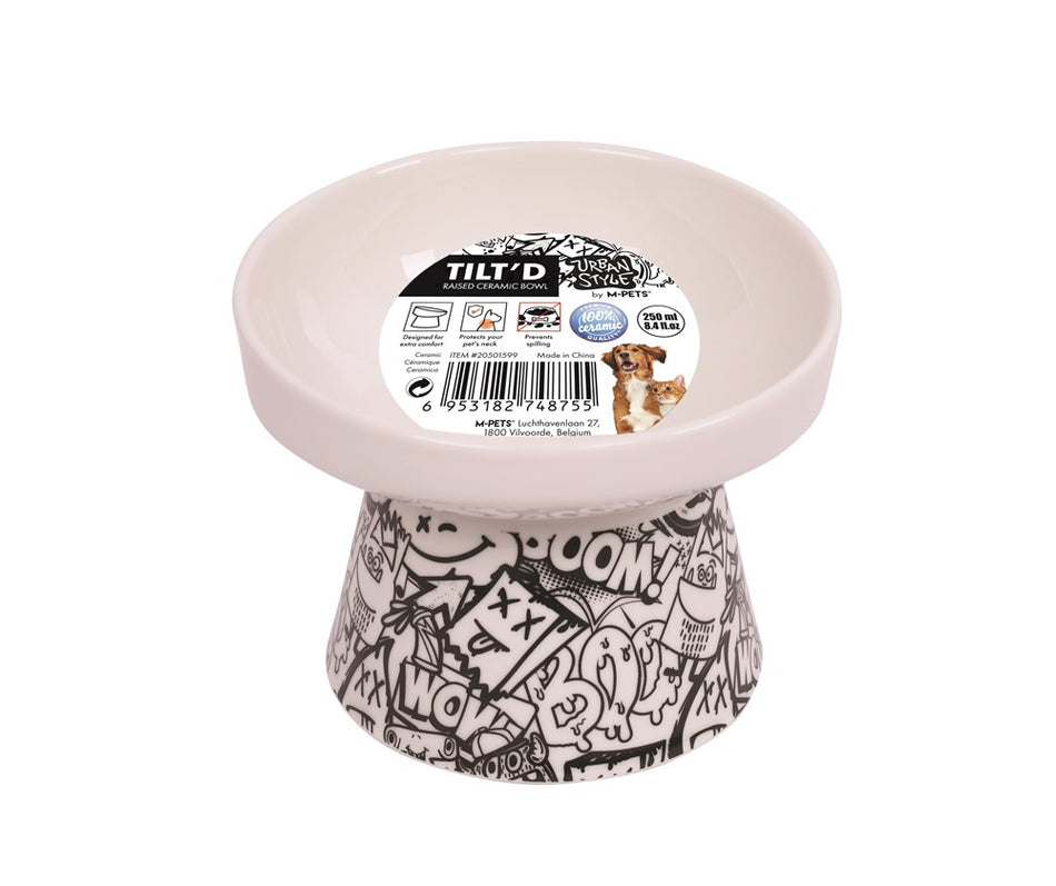 M-PETS URBANSTYLE TILT'D Raised Ceramic Bowl (2 Colours Available)