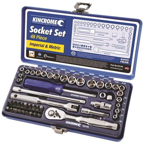 Kincrome Socket Set 48 Piece 1/4" Drive (Mirror Polish) - Imperial & Metric