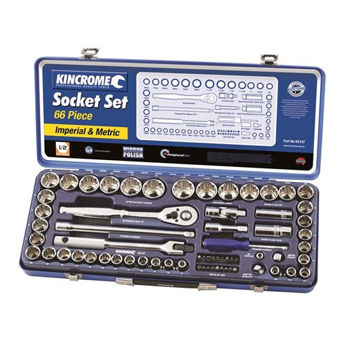 SOCKET SET 66 PIECE 12 DRIVE (MIRROR POLISH) - METRIC & IMPERIAL 1