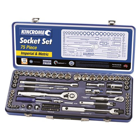 SOCKET SET 75 PIECE 14 & 12 DRIVE (MIRROR POLISH) - METRIC & IMPERIAL 1