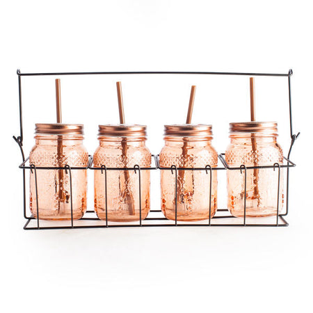 Set Of 4 Copper Look Mason Jars