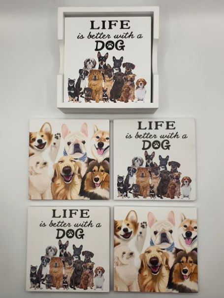 White Square Coaster with Dog or Cat  - 4 PIECE (2 Styles Available)