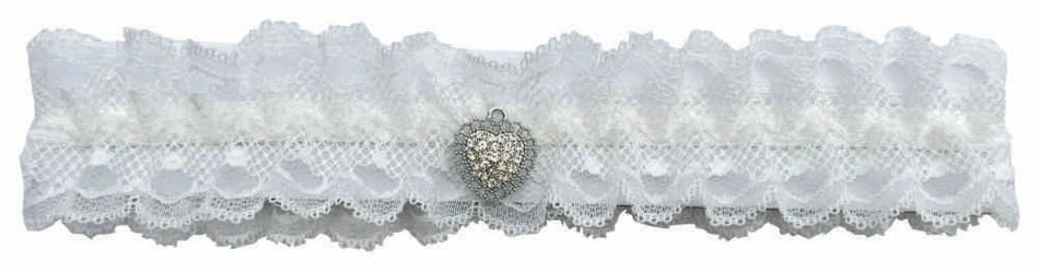 Ivory Bridal Lacy Garter with Center Pave Heart